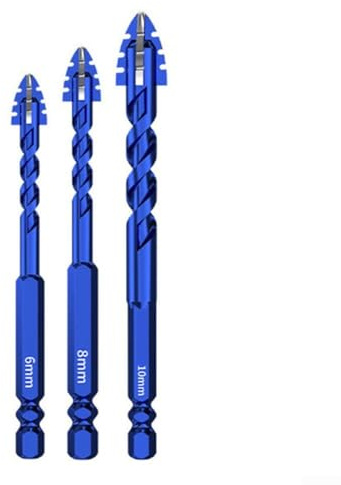 3 punte eccentriche perfette per forare piastrelle in vetro, cemento e plastica dura (6-8-10 mm)