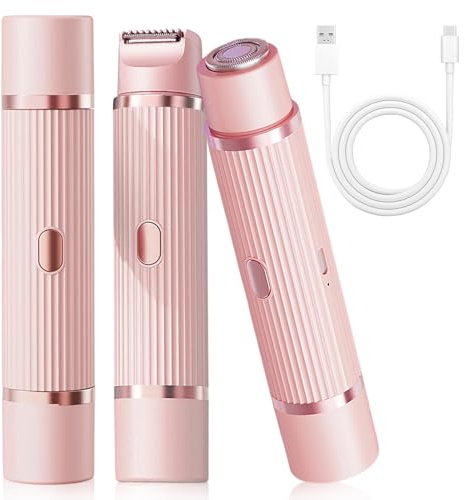 Afeitadora Mujer, Afeitadora Eléctrica 2 en 1 para Mujer Depiladora Facial Indolora Impermeable Inalámbrica Recargable Resistente al Agua para Rostro Parte Superior del Cuerpo Labios Piernas y Axilas