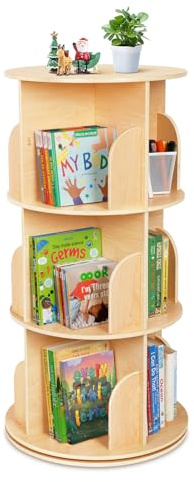 OOOK Bibliothèque rotative 360° avec 3 étages, Bibliotheque étroite pour Enfants et Adultes, Bibliothèque Debout multifonctionnelle en Bois pour Le Salon et la Chambre à Coucher