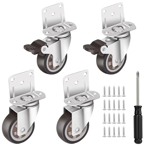 Xahpower 4 Stück Möbelrollen 50mm, Schwerlastrollen für Möbel mit 2 Bremse, Belastbar bis 140 kg, Lenkrollen für Tisch, Schränke, Blumenständer, Inklusive 20 Schrauben und Schraubendrehe