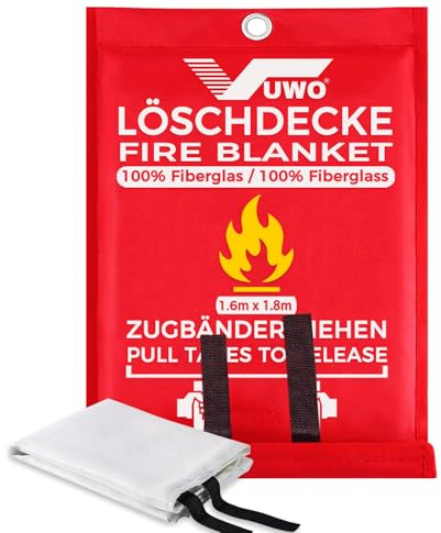 vuwo Coperte antincendio antinfortunistica - 1 Pezzi Coperta Ignifugadi in vetroresina con Manici per emergenza di sopravvivenza protezione ignifuga e isolamento termico per cucina casa (1.6m x 1.8m)