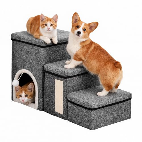 Escalera plegable para mascotas, cama para gatos y poste rascador, caja de almacenamiento plegable, escalera auxiliar para perros pequeños, perros mayores y gatos
