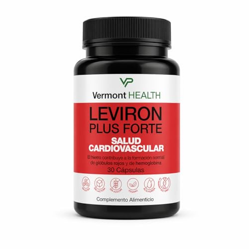 Leviron Plus Forte – Hierro con Vitamina C, Ácido Fólico y Vitamina B12 – Con Extractos Vegetales – 30 Cápsulas