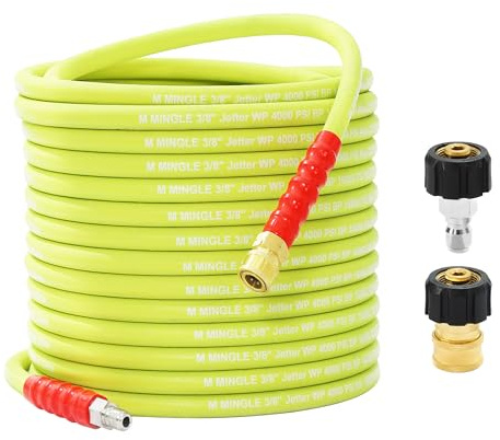 M MINGLE Pressure Washer Hose 25 FT x 3/8 - Replacement Power Wash Hose for Hot and Cold Water - High Pressure Hose with M22 14mm to 3/8 Inch Quick Connect Fittings - 4000PSI