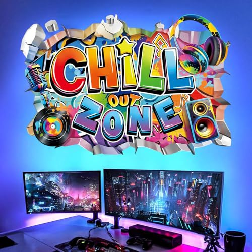 3D Gaming Wall Stickers – Chill Out Zone Gaming Wallpaper Accessories for Boys Bedroom – Large Colorful Gaming Room Decor – Wall Art Accessories for Teenagers Playroom