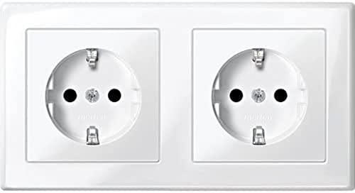 Schneider Electric Merten Schuko-Doppel-Steckdose, Berührungsschutz, Steckklemmen, M-Smart, polarweiss glänzend, Artikelnummer MEG2328-1419