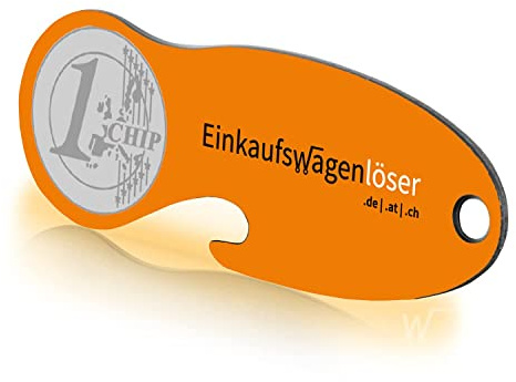 Einkaufswagenlöser ® Münze orange/Schlüsselanhänger Einkaufschip mit Schlüsselfundservice/Abziehbarer Einkaufswagenchip Metall, Chip Einkaufswagen, Key Finder / 6 Stück