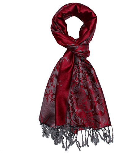 Lorenzo Cana Designer Herrenschal hochwertiger Markenschal floral gewebtes Blumenmuster rot grau schwarz Damast Webart 70 cm x 180 cm Modal Schaltuch Schal 9323211