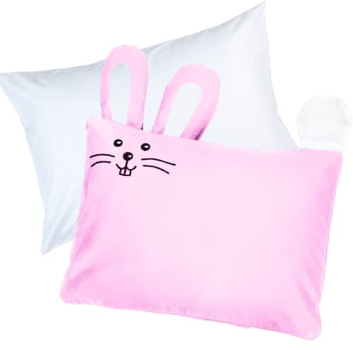 kinder Fluff Fluffig barnkudde för småbarn med kuddfodral rosa kanindesign - 33x46cm Hållbar