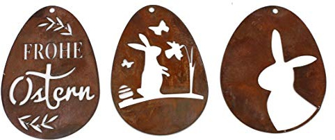 Rostikal 3er Set Ostereier 10 x 7 cm „Frohe Ostern“ Gartendeko Rost Fensterdeko hängend Osterdeko