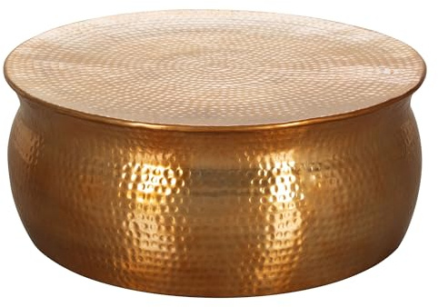 FineBuy Couchtisch Rund 75x75x31 cm Aluminium Gold, Sofatisch Flach | orientalischer Wohnzimmertisch in Hammerschlag-Optik, Beistelltisch handgefertigt, Loungetisch mit Ablagefläche