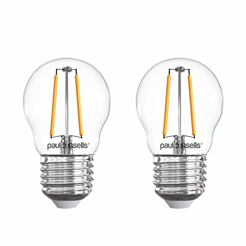 paul russells LED Filament Golf Ball Light Edison Screw E27, 25w Equivalent Replacement Bulb, 2.5W 250LM Mini Globe G45 LED Bulbs, 2700K Warm White, Energy Saving Chandelier Lightbulbs, 2 Pack