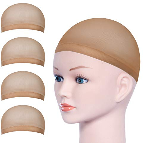 URAQT Parrucca Tappi, 4 Pezzi Calotte per Parrucche di Nylon, Unisex Copricapo Elastici a Rete, Copricapo di Parrucche per Uomini e Donne, nude