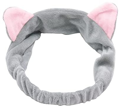 Haobase 1 Stück Stirnband-Haarband mit Katzenohr für Gesichtswäsche oder Make-up (Grau)
