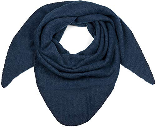 styleBREAKER Dam stor stickad triangel halsduk enfärgad melerad | mjuk varm vinter triangelduk | stickad halsduk av viskos ull för mysig look, Mörkblå, one size