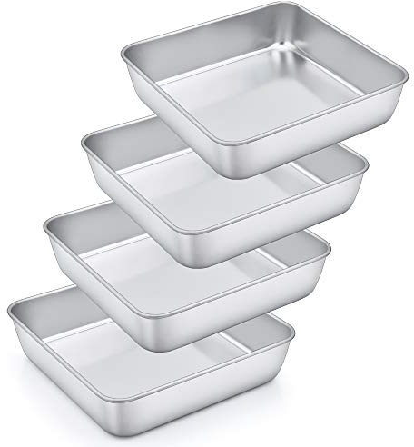 Homikit tortiera quadrata, set di 4 teglie quadrate per brownie in acciaio inox, 21 x 21 x 5 cm, perfette per torte/cottura, sane e non tossiche, lavabili in lavastoviglie, non adatte per airfryer