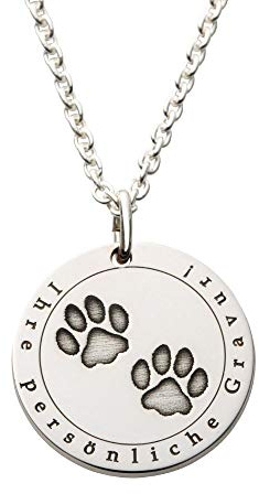 JUWEDI.de Hals-Kette echt Silber 925 mit Gravur - Pfoten Tatzen Hund Pfotenabdruck Geschenk zum Geburtstag (20mm)