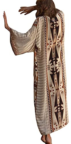 L-Peach Donna Boho Kimono Camicia da Notte Lunga Camicia da Notte Oversize Loungewear Accappatoi da Spiaggia Copricostume Abito Sarong Pareo