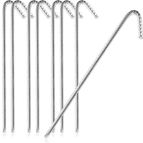 COM-FOUR® 8X ancrages au Sol XL en Acier Massif, Forme J 42 cm, Ø 1 cm - ancrages au Sol galvanisés pour tentes, Pavillons, châteaux gonflables, Trampolines, Stables et inoxydables