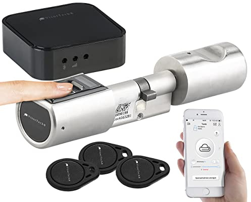 VisorTech Türschloss Fingerabdruck: Elektronischer Tür-Schließzylinder, Fingerprint, Transponder, Gateway (Fingerprint Türschloss nachrüsten, Türöffner nachrüsten, Elektronisches Haustür)