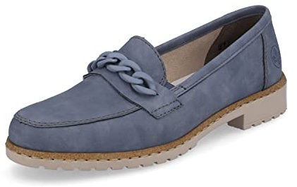 Rieker Donna Mocassini 51863, Signora Pantofole,Soletta Removibile,Scarpe da College,Pantofola,Elegante,Ufficio,Blu (Blau / 10),36 EU / 3.5 UK