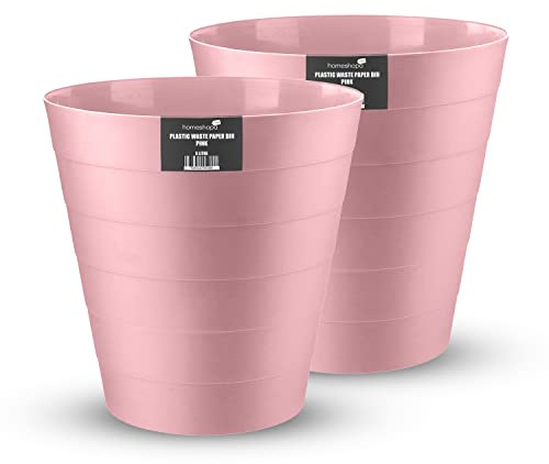 HOMESHOPA Plastic Waste Paper Bin Pink, 2 Pack 6 Litre Round Waste Basket Trash Can, Lightweight Rubbish Bin for Kitchen, Bedroom, Bathroom, Open-Top Design, Outdoor Garbage Dustbin