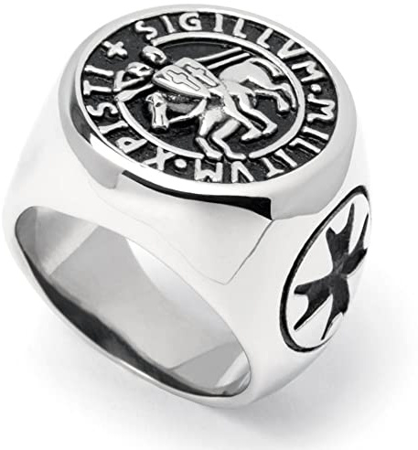 Schmuck-Checker Templer Siegelring historisches Motiv hochwertiger Kreuzritter Ring aus 316L Edelstahl Herren Geschenk Tempelritter (64 (20,3 mm Ø))