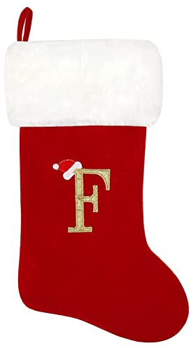 Haletia Initial Alphabet Christmas Stockings,Letter Personalised Xmas Stocking Soft Plush Large Stockings Fireplace Decorations for Family Holiday Xmas Party Decorations (F)