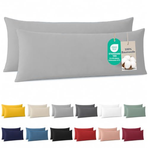 Dreamzie - Seitenschläferkissen Bezug 40 x 145cm - 100% Baumwolle - Grau | Oeko-Tex zertifiziert · mit Reißverschluss · Kopfkissenbezug & Kissenhülle · Jersey · 150 g/m² · Weich · Waschbar