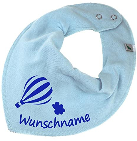HALSTUCH mit Namen oder Text personalisiert für Baby oder Kind aus Baumwolle in Einheitsgröße Heißluftballon hellblau