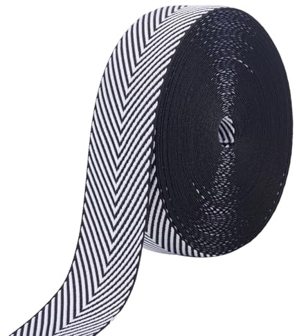 PH PandaHall 9.6 Yard Randigt band Hantverk Bred Polyester Band Randig Svart Vit Twill Band Fiskbensbälte för Heminredning