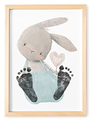 Fußabdruck Baby Tierbild personalisiert mit Hase fürs Babyzimmer | Personalisiert, Bild für Fußabdrücke, Kinderzimmer Deko, Geschenk zur Geburt, für Neugeborene