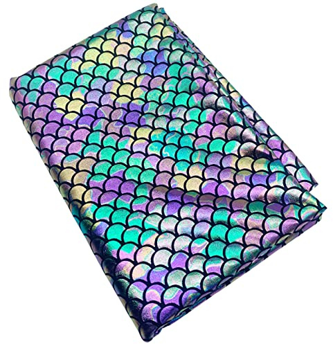 Aufodara Meerjungfrau 2-Wege-Stretchstoff 100x148cm - Glitter Fischschuppen Schillernder Stoff für Nähen, DIY Basteln Handwerken (Bunt)
