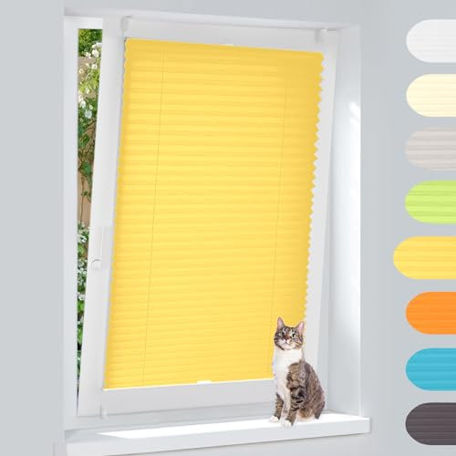 Plissee Klemmfix Ohne Bohren – Gelb 65x120cm(BxH), Jalousie Lichtdurchlässig & Blickdicht, Sonnenschutz & Sichtschutz, Faltrollo Easyfix für Fenster & Tür