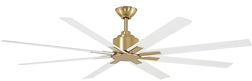 MINKA-AIRE F896-65-SBR/WHF Xtreme H2O 65 Inch DC Motor Outdoor Ceiling Fan with Remote Control in Soft Brass Finish with Flat White Blades
