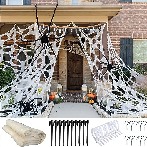 CMKTA Spider Web Halloween Decoration, 2 lb Weight Giant Elastic Spider Web Outdoor Decorations, DIY Beef Netting Spider Web Halloween Party Decor (950 Sqft)