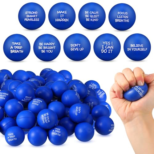 Shappy 72 Pcs Inspirational Stress Relief Balls Motivational Stress Ball Encouraging PU Bulk Balls for Adults Small Therapy Fidget Relief Toys for Valentines Gifts (Blue)