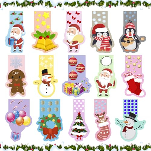 Weihnachten Lesezeichen, 30 Stück Mmagnetische Lesezeichen Kinder, Weihnachtlichem Magnetlesezeichen Niedlichen lesezeichen Clips mit Schneemann, Weihnachtsbaum, Rentier, Weihnachts Geschenke