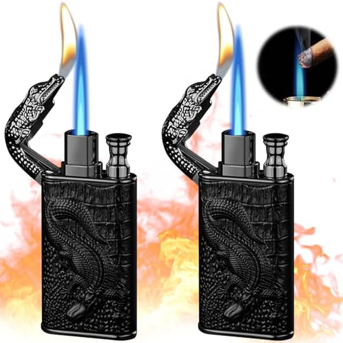 Aicharynic Accendino a Doppia Fiamma: 2 Pezzi Accendino Jet Robusto, Resistente al Vento e Ricaricabile, Ideale per Campeggio, Barbecue e Emergenze (Nero)
