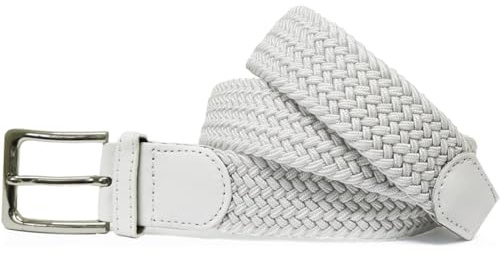 FASHION YOU WANT Unisex Elastischer Stoffgürtel Geflochtener Stretchgürtel Dehnbarer Gürtel für Damen und Herren (weiß, 105cm)