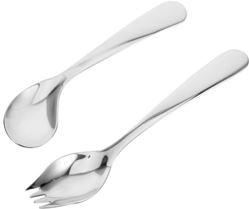 HOLIDYOYO Cuchara Angulada Para Alimentación Tenedor De Alimentación En Ángulo Utensilios Adaptables De Acero Inoxidable Con Mango Suave Para Pacientes Y Personas Mayores Comida En Cama