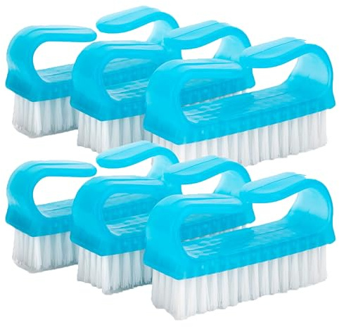 HOMESHOPA Blue Plastic Nail Brush, 6 PCS, Plastic Handle Fingernail Brush with Soft Bristles, Nail Scrubbing Cleaning Brush, Salon & Home Use