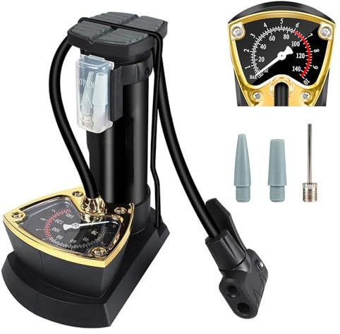 Fahrrad-Standpumpe mit Manometer, tragbare Fahrrad-Fußluftpumpe für Presta- und Schrader-Ventile, Hochdruck-Schnellpumpe, Reifenpumpe für Mountainbike, Rennrad, Auto, Fahrrad, Ball, Schwarz