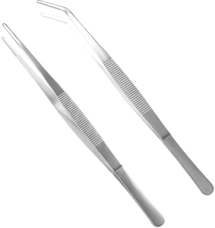 AEIOPRS 2 Pcs Pinzas curvas pinzas romas 14 cm acero inoxidable profesionales antideslizantes largas rectas,minipinzas anguladas para mascotas manualidades reparación de