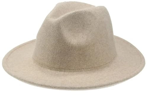 Mnjyihy Frauen Wolle Fedora Hüte Breiter Krempe Panama Cowgirl Filzhut Outdoor Kirche Hochzeit Dekoration Cowboy Hut beige 56 58cm