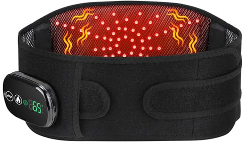 Electric Heating Pad for Waist, Cordless Heated Back Belt Abdomen Warmer Lumbar Support with Exclusive Touch Screen and 3 Heating Massaging Modes, for Lower Back Pain Relief with 5000mAh Battery