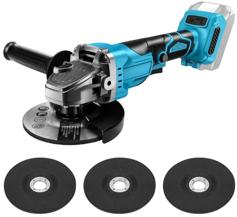 Akku Winkelschleifer kompatibel mit Makita 18V Akku, 900W 100/125mm Bürstenloser Winkelschleifer mit 3 Schleifscheiben und Zusatzhandgriff zum Trennen, Schleifen, Polieren (ohne Akku) (125mm)