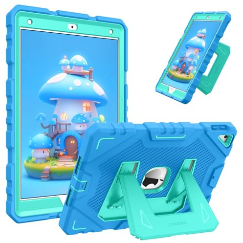 FINTIE Fodral för iPad 9:e / 8:e / 7:e generationen (2021/2020/2019) 10,2 tum [Inte för iPad A16 2025], robust helkropp slitstarkt stöttåligt skyddande fodral med inbyggt ställ för barn, blå