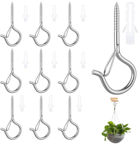 EYVRPAU 10 Pezzi Ganci a Vite in Acciaio Inox per Carichi Pesanti con Sicurezza Ganci da Soffitto per Appendere Cestini Portafiori Decorazioni Natalizie Rete per Gatti