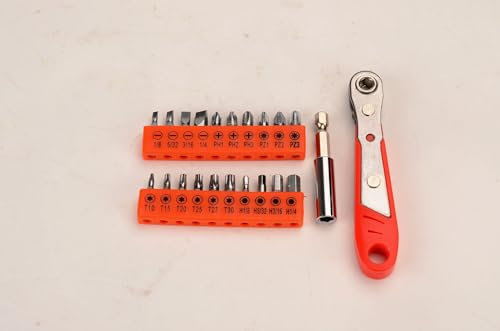 FLZOSPER 22 PCS Ratchet Screwdriver Set 1/4 Mini Ratchet Wrench Right Angle Screwdriver with Phillips Torx Magnetic Bit for Small Spaces